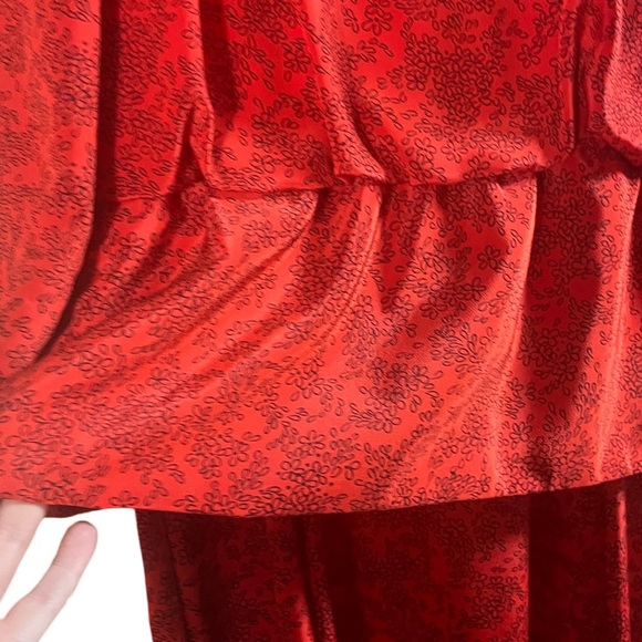 1980’s Vintage Dave & Johnny Red Peplum Midi Dress Red Floral Print with Lace​ - Picture 5 of 13